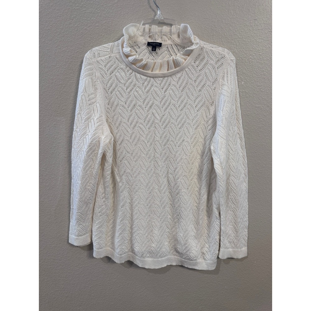 Talbots‎ Plus Size 1X White Knit Ruffle Mock Neck Long Sleeve Sweater